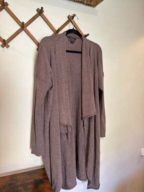 Tahari 100% Extrafine Merino Wool Open Front Waterfall Cardigan Duster Plus Size